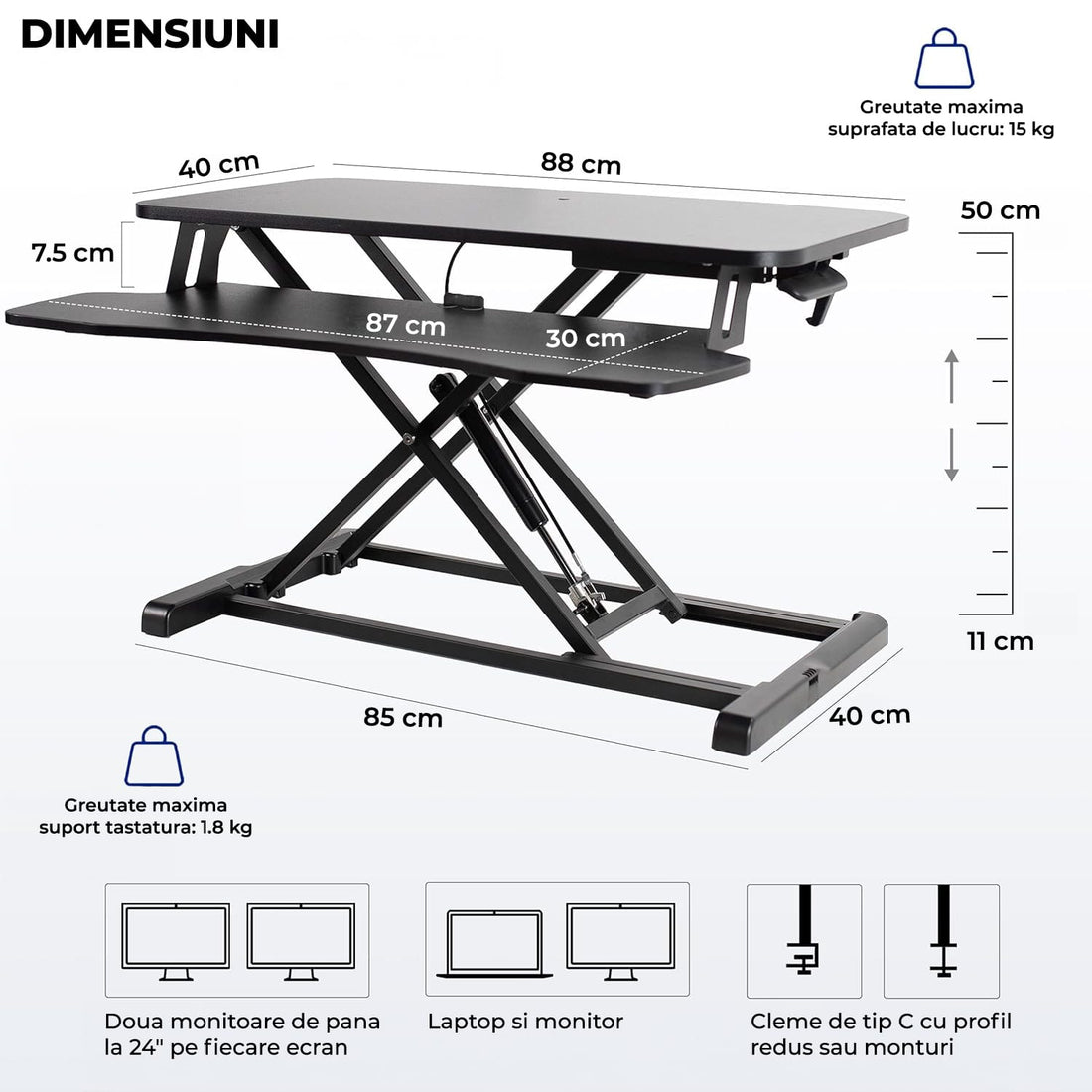 Suport Laptop Elindor® Pliabil pentru Birou, Negru