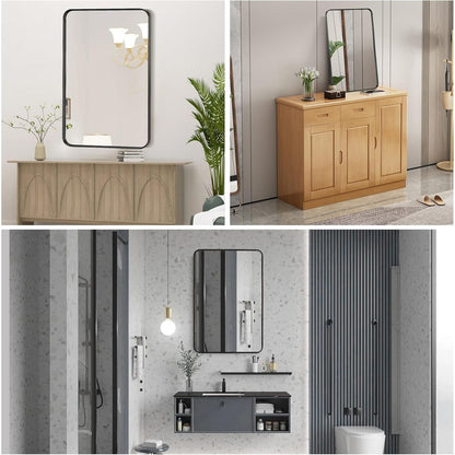 Oglinda Dreptunghiulara Elindor®, Margini Rotunjite, Reflexie HD, Sticla Premium, 75x55 cm, Negru