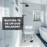 Scaun de Dus Elindor® cu Design Ergonomic si Capacitate 130 Kg, Reglabil pe Inaltime,Perfect pentru Siguranta in Baie, Alb