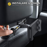 Suport Tetiera Auto Elindor® Compatibil Tablete si Telefon 4.7-10.5 Inch, Instalare fara Unelte, Reglabil si Stabil pentru Masina, Rotatie 360°, Negru