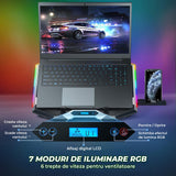 Cooler Laptop Elindor® cu 8 Ventilatoare Silentioase, RGB, Reglaj Inaltime, Afisaj Digital LCD, Suport Telefon, Negru