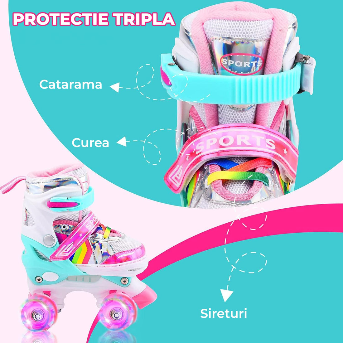 Role Reglabile Elindor® pentru Copii și Adulți, S, Roz