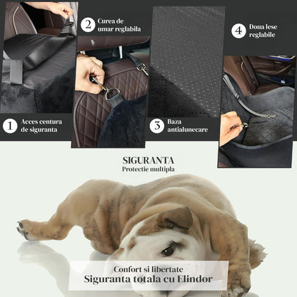 Scaun Auto Elindor® pentru Transport Animale, Caini si Pisici, Talie Mica si Medie, Protectie Scaun Sezut / Spatar, Ofera Protectie Pentru Bancheta Spate Masina Taxi/Ride Sharing, Impermeabila, Antialunecare, 48.3 x 48.3 48.3 cm, Negru