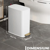 Coș Gunoi Elindor®, Subțire, Metalic, Compact, 7 Litri, Alb