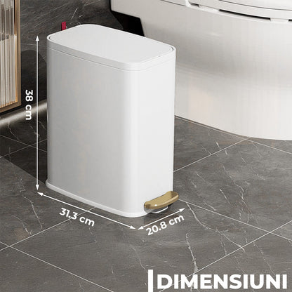 Coș Gunoi Elindor®, Subțire, Metalic, Compact, 7 Litri, Alb