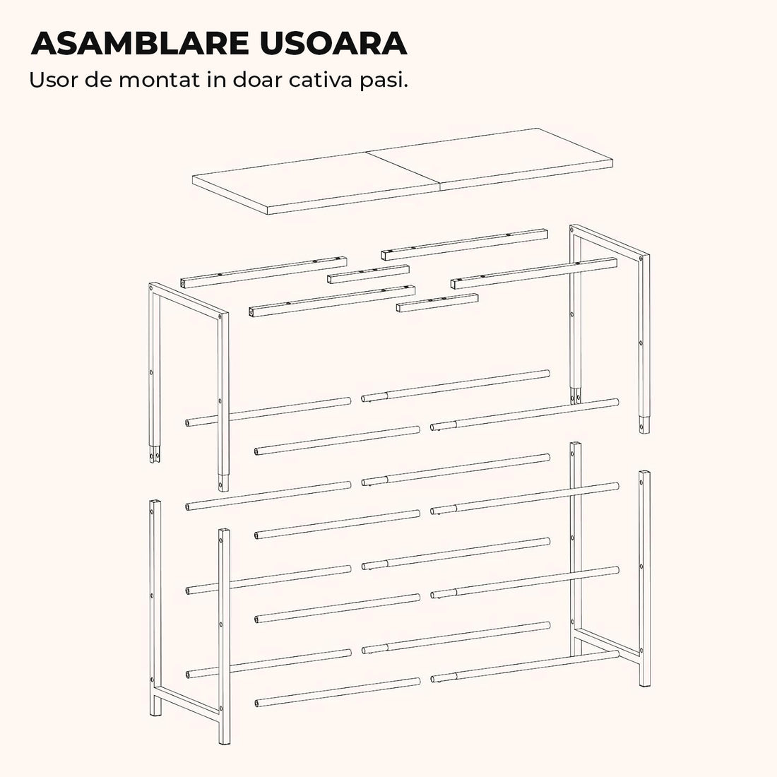 Organizator pentru Pantofi Elindor® Pantofar cu 5 Nivele Mari, Fara Gauri, Suport Metalic si MDF pentru Papuci, Dulap Hol, Dormitor, Economisire Spatiu, Depozitare Incaltaminte, 75 x 30 x 90 cm, Negru/Maro