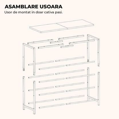 Organizator pentru Pantofi Elindor® Pantofar cu 5 Nivele Mari, Fara Gauri, Suport Metalic si MDF pentru Papuci, Dulap Hol, Dormitor, Economisire Spatiu, Depozitare Incaltaminte, 75 x 30 x 90 cm, Negru/Maro