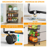 Organizator Bucatarie 5 Nivele Elindor® tip Carucior cu Roti, Ajustabil, Multifunctional, Raft Mobil Organizare Baie, Camara, Birou, Bar, Dulap Metalic pentru Depozitare Legume, Fructe, Detergenti, Parfumuri, 4x Cutie Detasabila, 41 x 29 x 94 cm, Negru