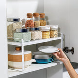 Raft Elindor® din Inox, Extensibil pentru Bucatarie, Organizator Metalic Reglabil, Ideal ca Etajera Depozitare in Camara sau Birou, Perfect pentru Condimente, Vesela, Farfurii, Stabil si Compact, Polita pentru Obiecte Diverse, 36-60x26x28 cm, Alb