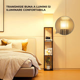 Lampa de Podea Elindor® cu Rafturi si Structura Solida, Abajur Textil si Lumina Reglabila in 3 Trepte de Culoare, Negru