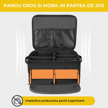 Organizator Portbagaj Auto Elindor® cu 2 Niveluri, Spatii pentru Pantofi, Haine si Accesorii, Negru