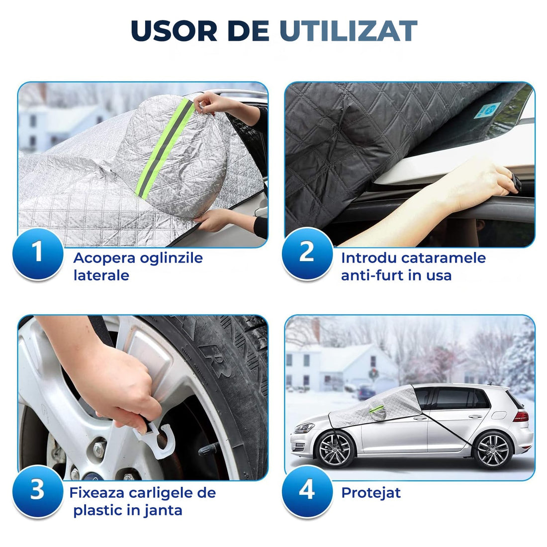 Parasolar Elindor® pentru Parbriz și Oglinzi, Impermeabil, 230 x 158 cm, Argintiu