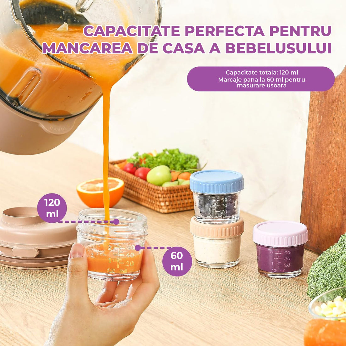 Set 12 Recipiente Elindor® pentru Hranire Bebelusi, pentru Diversificare, Hranire si Alaptare, Ideale pentru Lapte Praf, Sticle pentru Mancare, din Sticla, fara BPA, 6 x 6.2 cm, Multicolor