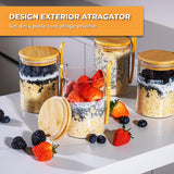 Set 4 Recipiente din Sticla Elindor®, Borcane cu Capac pentru Mic Dejun, Iaurt, Fulgi, Desert, Budinca, Gustari,  470 ml, Dimensiuni 8.5×8.5×12 cm, Transparent