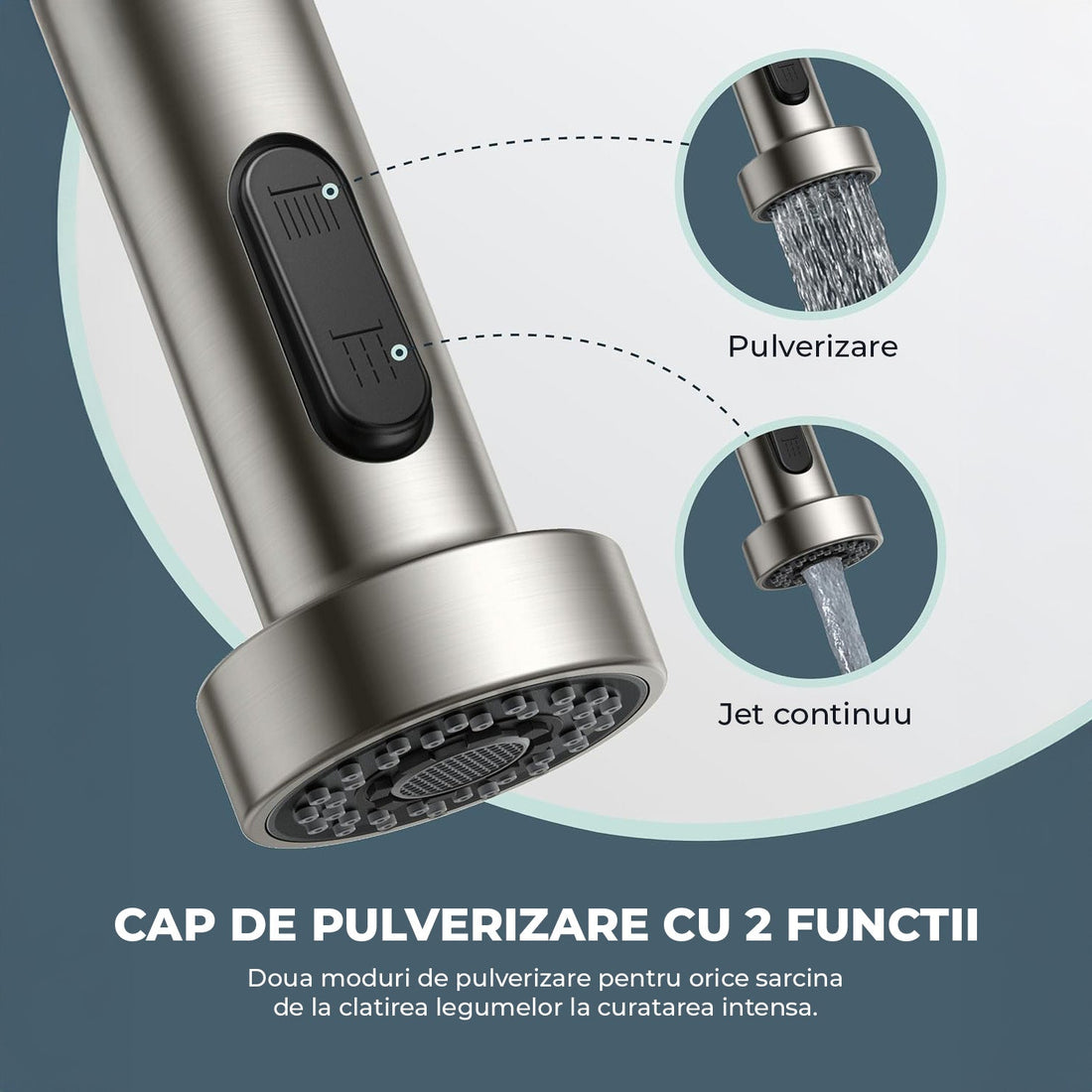 Baterie Bucatarie Elindor®, Robinet Profesional cu Pipa Flexibila, Cap de Dus cu 2 Functii, Jet Reglabil, Montaj Simplu, Rezistenta La Coroziune, Otel Inoxidabil, Chrom
