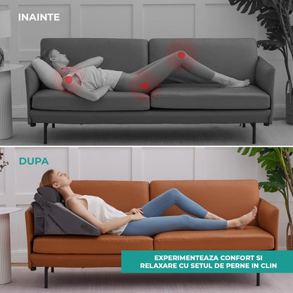 Set 3 Perne Ortopedice Elindor® pentru Pat, Perna Spuma cu Memorie, Hipoalergenica, Suport Spate, Picioare, Genunchi, Post-Operator, Anti-Reflux, Antisforait, Antirid, Hipoalergenic Huse Bumbac Aspect Catifea, Pliabile, Reglabile 23-30 cm, Gri