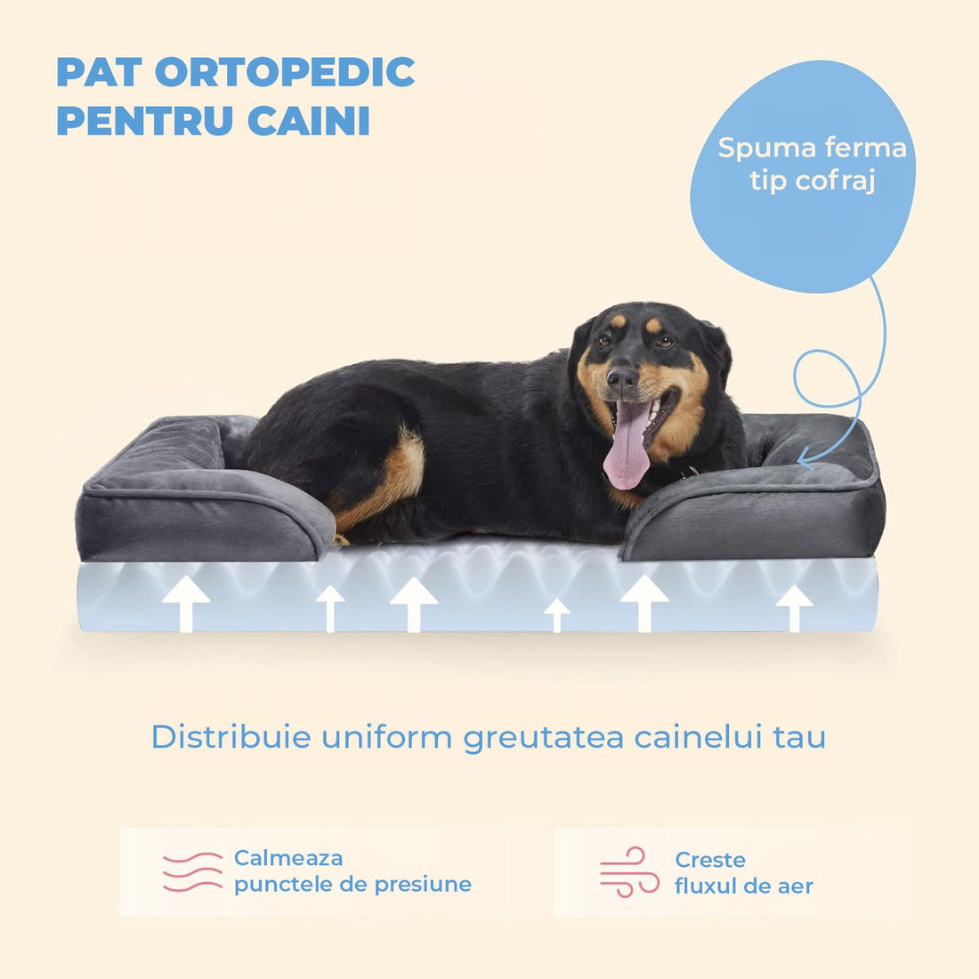 Pat confortabil pentru animale Elindor®, moale, mărimea L, 88.5x63x15 cm, gri