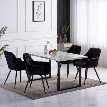 Set 2 Scaune Elindor® Ergonomice, Design Modern si Elegant, Scaun cu Spatar si cu Manere, din Catifea cu Picioare Metalice Negre, Potrivite pentru Living, Bucatarie, Birou, Dormitor, Latime Sezut 49 cm, 61 x 60 x 87 cm, Negru