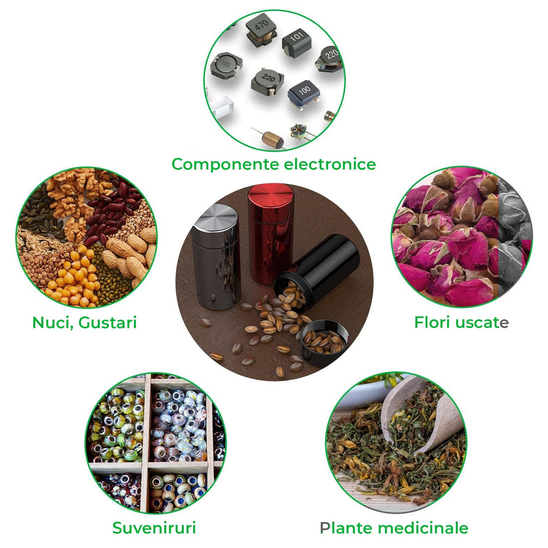 Set 3 Recipiente din Aluminiu Elindor®, 50 ml, Etanșe si Impermeabile, Organizarea Condimentelor, Ierburilor Uscate, Boabelor, Semintelor si Ceaiurilor, Negru/Rosu/Gri