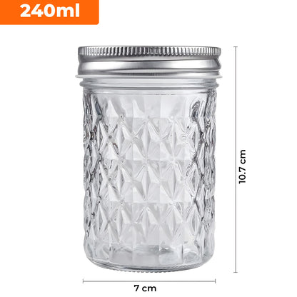 Set 6 Borcane din Sticla Elindor® cu Capac Ermetic, Borcan 240 ml Ideal pentru Miere, Dulceata, Condimente, Cafea, Zahar si pentru Fermentare Muraturi, Capace Metalice, Recipient Depozitare in Bucatarie, Transparent