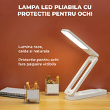 Lampa de Birou Elindor® Alba cu LED Integrat, Incarcare USB si cu Acumulator, 3 Moduri Lumina Camera Rece/Cald, Comanda prin Buton, Veioza Pliabila cu Brat Reglabil, Compacta si Portabila, pentru Birou, Dormitor, Hol, Living, 21 × 42 × 5 cm