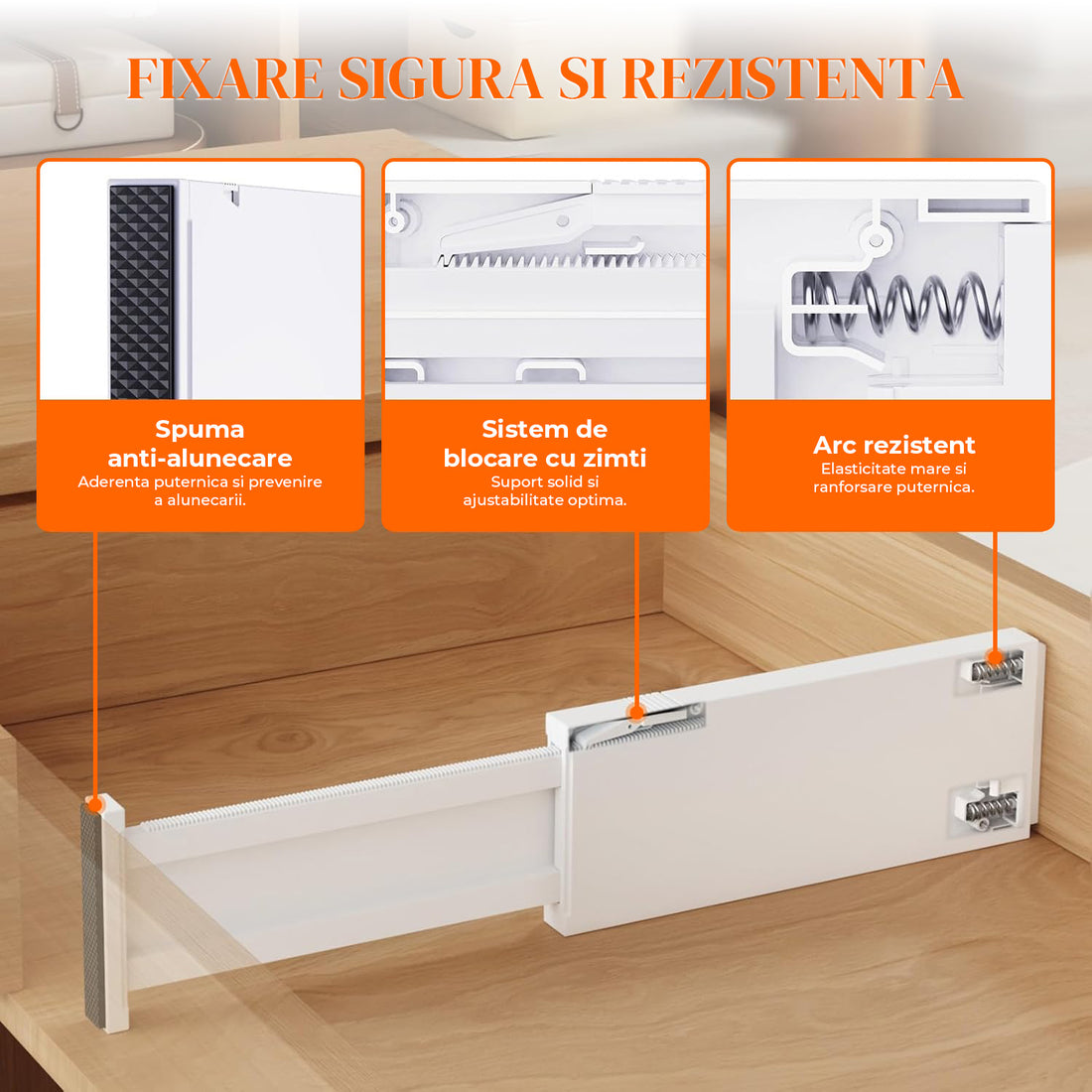 Set 5 Separatoare Extensibile Elindor® din Plastic pentru Sertar, Organizare Bucatarie, Birou, Dormitor, Baie, Organizatoare si Separatoare Sertare, Organizator Spatii Depozitare, Ajustabil si Extensibil de la 28 cm la 48 cm, Transparent