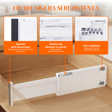 Set 5 Separatoare Extensibile Elindor® din Plastic pentru Sertar, Organizare Bucatarie, Birou, Dormitor, Baie, Organizatoare si Separatoare Sertare, Organizator Spatii Depozitare, Ajustabil si Extensibil de la 28 cm la 48 cm, Transparent