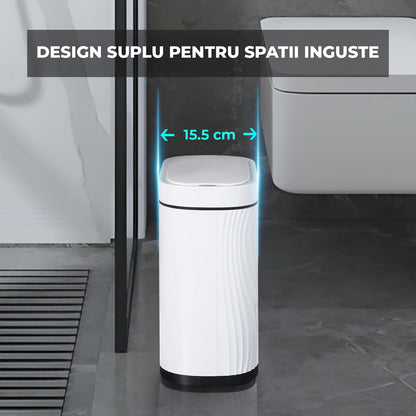 Cos de Gunoi cu Senzor Elindor® cu Capacitate 7.5l, Capac Inteligent Anti-Miros, Deschidere Silentioasa, Design Elegant, Subtire, Ideal pentru Baie, Bucatarie, Birou, Dormitor, Perfect pentru Colectare Deseuri, Rezistent la Apa IPX5 Alb / Negru