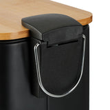 Cos de Gunoi Bucatarie Elindor® cu Pedala, cu Capac din Bambus, Capacitate 5L, Galeata Detasabila, Maner Transport, Multifunctional, Ideal in Bucatarie, Baie, Birou, Camara, Living, Dormitor, Potrivit pentru Colectare Selectiva, Negru