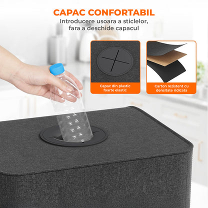 Cos pentru Reciclare Elindor® Capacitate 100L, din Material Textil cu Capac Ranforsat, Multifunctional, pentru Bucatarie sau Camara, Cos Gunoi Potrivit pentru Colectare Selectiva a Sticlelor de Plastic, 42 x 32 x 75 cm, Negru