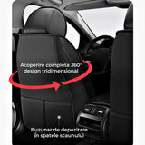 Set 5 Huse Scaune Auto Elindor®, Impermeabile, Universale, Protectie Fata/Spate, Piele Ecologica si Matase Sintetica, Compatibile cu Logan, Golf, Qashqai, Tucson, Montaj Rapid, Accesorii Masina Interior, Negru