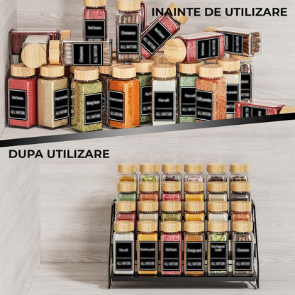 Organizator Condimente Elindor® pe 4 Niveluri, Suport Organizare, pe Blat sau in Dulap, sub Chiuveta, Suport Metalic, pentru Bucatarie, Baie, Camara, Bar, Raft cu Sertare Depozitare Condimente, 25.5 × 34 × 16 cm, Negru