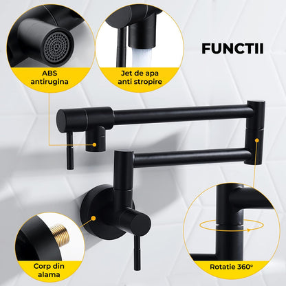 Baterie Bucatarie Elindor®,Pipa Extensibila, Design Modern, Negru Mat