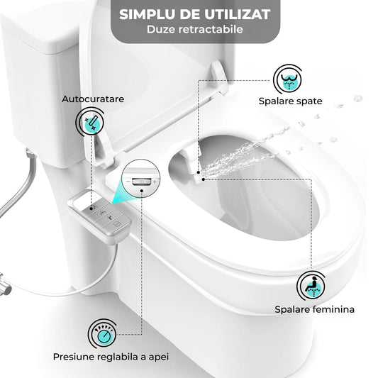 Bideu Retractabil pentru Toaletă cu Auto-Curățare, Control de Presiune, Igienă Personală, Gri