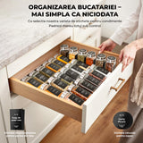 Set 24 Recipiente Condimente Elindor® din Sticla cu Capac din Inox, cu Sita, Organizator Bucatarie, Organizatoare Sertar, Borcane 120 ml, 2 Tipuri de Etichete si Palnie Metalica Accesorii Depozitare, Transparent