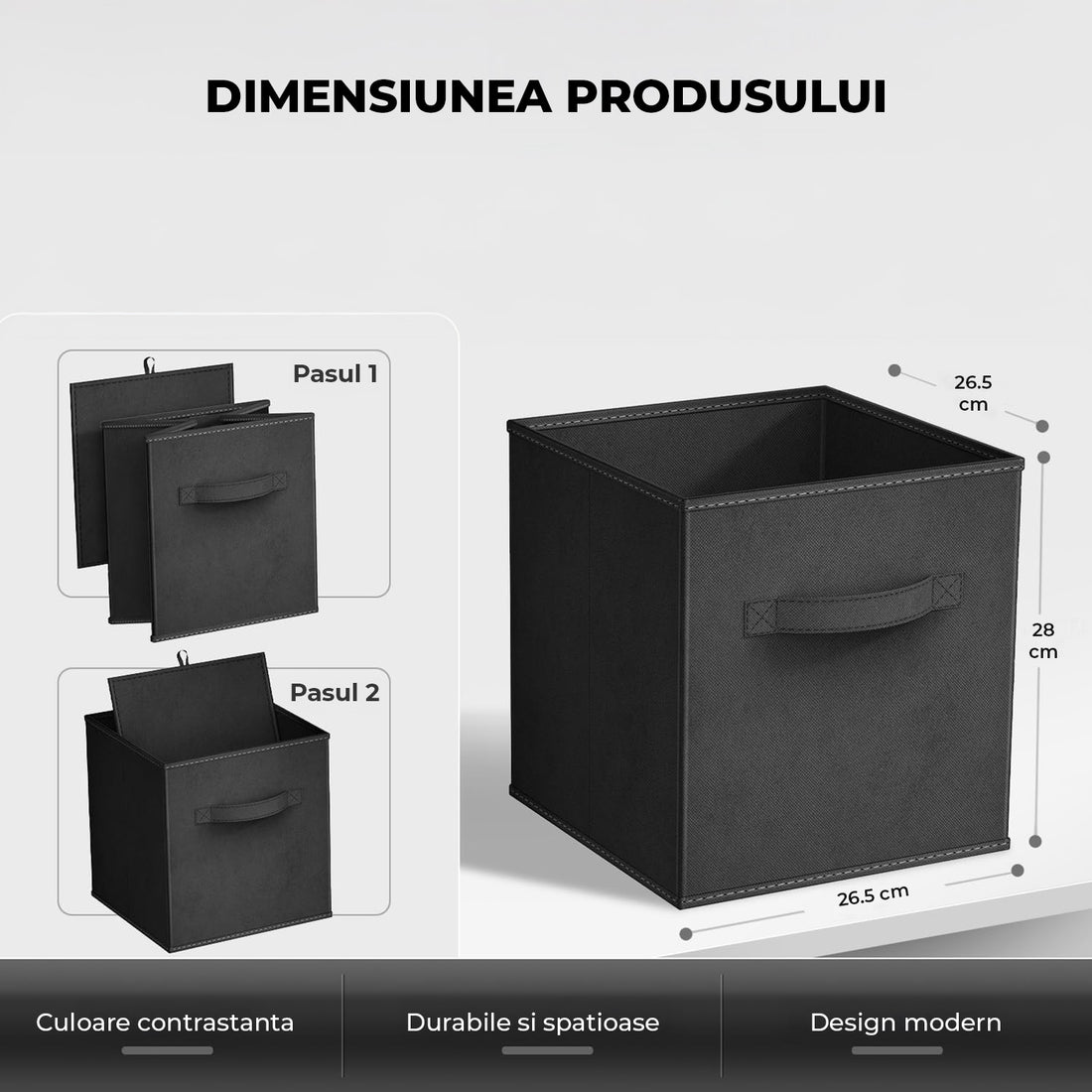 Set 6 Cutii Depozitare Elindor® Pliabile, Tip Sertar, Organizator pentru Dormitor Studentesc, Organizatoare pentru Dulap, Cutie Organizare, Cos Multifunctional, Separator Haine, Paturi, Jucarii, Pentru Dormitor, Living, 26.5 x 26.5 x 28 cm, Negru