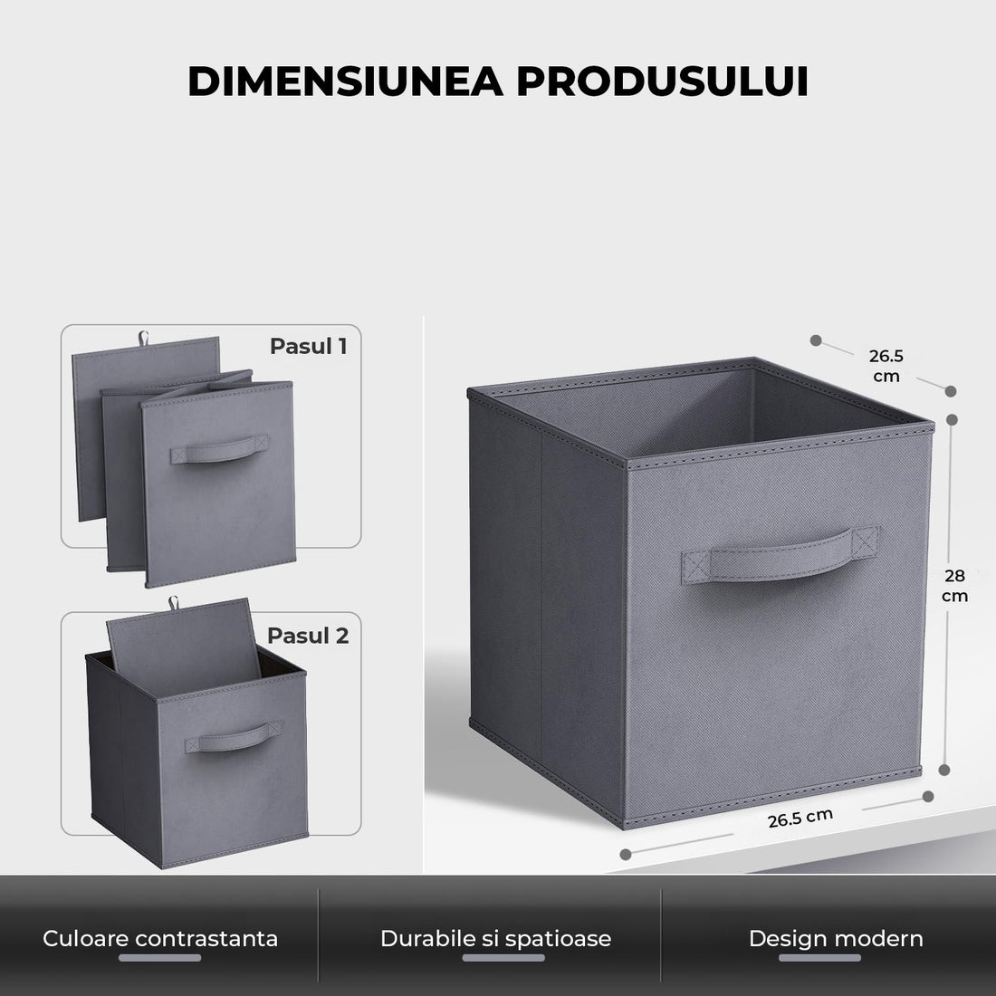 Set 6 Cutii Depozitare Elindor® Pliabile, Tip Sertar, Organizator pentru Dormitor Studentesc, Organizatoare pentru Dulap, Cutie Organizare, Cos Multifunctional, Separator Haine, Paturi, Jucarii, Pentru Dormitor, Living, 26.5 x 26.5 x 28 cm, Gri