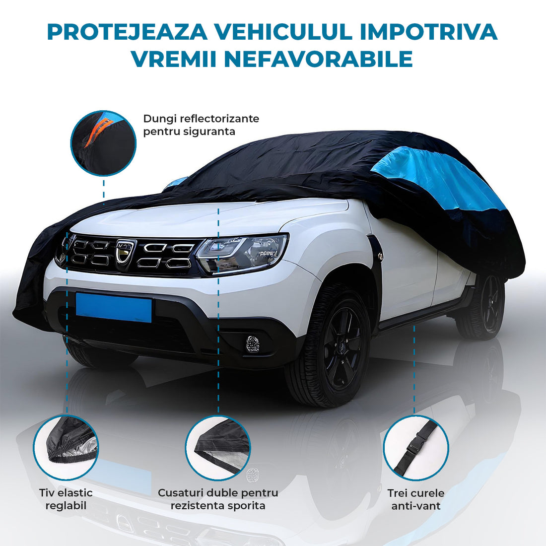 Prelata Auto Premium Elindor® Impermeabila, Antigrindina, Protectie UV Anti Soare , Praf si Zapada, Husa Auto Exterior Universala pentru Masina, Marime SUV M, 450*183*143 cm, Negru