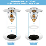 Dop Universal pentru Chiuveta Elindor, Dop de Scurgere Tip Pop-Up pentru Guri de Scurgere, Universal, cu Filtru pentru Par Anti-Infundare, Sita de Scurgere pentru Chiuveta de Baie sau Bucatarie, Argintiu