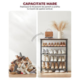 Organizator pentru Pantofi Elindor® Pantofar cu 5 Nivele Mari, Fara Gauri, Suport Metalic pentru Papuci, Dulap Hol, Dormitor, Economisire Spatiu, Depozitare Incaltaminte, 75 x 30 x 91 cm, Negru/Maro