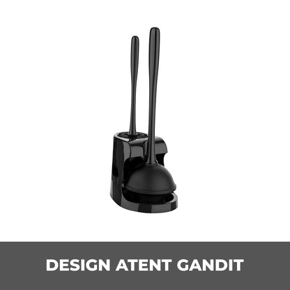 Set Perie WC si Pompa Silicon Elindor® de Toaleta sau Chiuveta, pentru Baie, Suport Discret, Maner Ergonomic, Perie 360°, Ventuza Puternica, fara Gaurire, Accesorii pentru Uz Casnic, Comercial, Rulote, 21 x 16 x 46 cm, Negru