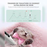 Masina de Tuns Elindor®, pentru Animale de Companie, Caini si Pisici, Lama din Otel Inoxidabil, Acumulator 1200mAh, 6500 RPM, Silentios, Aparat fara Fir cu Lumina LED, Perie Trimmer Ideala pentru Labute, Urechi, Fata si Ochi, Alb