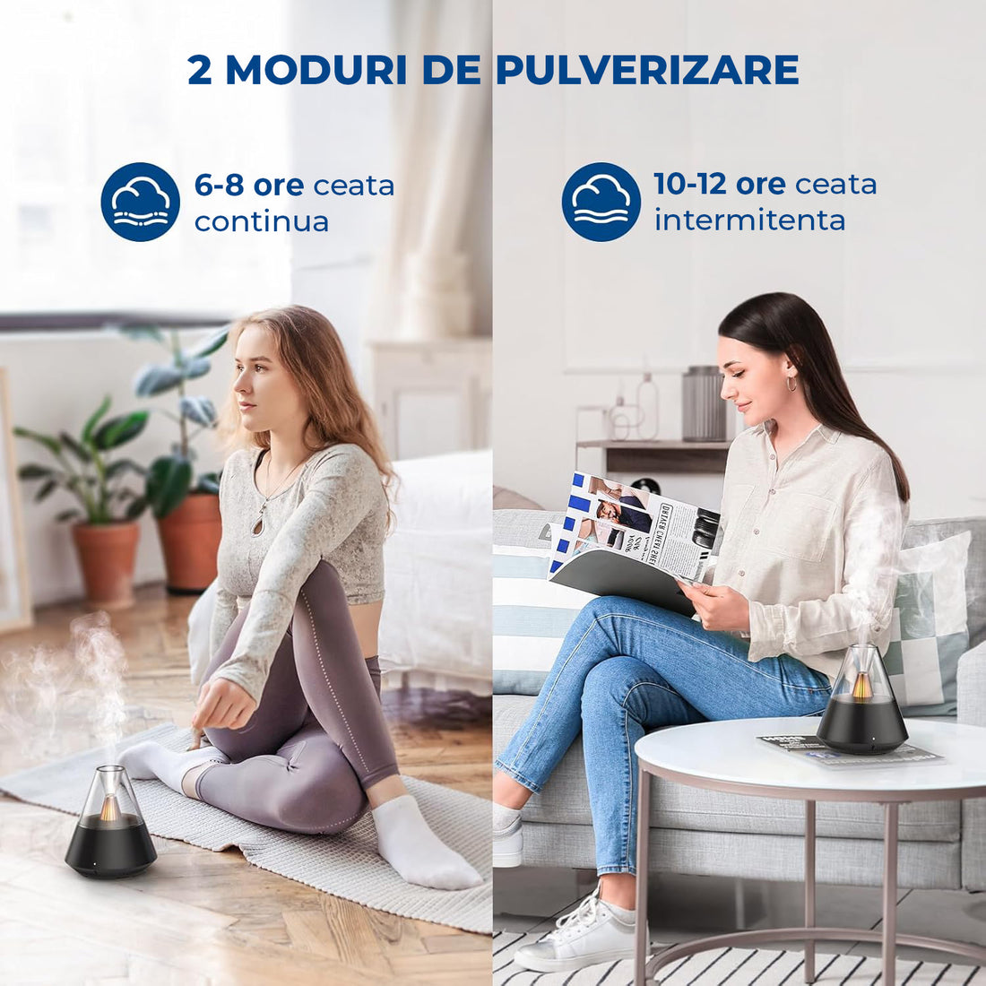 Difuzor de Ulei Esential Elindor® Aromaterapie, Umidificator de Aer, Aparat cu Rezervor 150ml, Capac Fumuriu, Oprire Automata, Ultrasonic, Lumina Ambientala Tip Lumanare, 2 Moduri Functionare, 25 dB, Aria de Acoperire 20 m², Negru