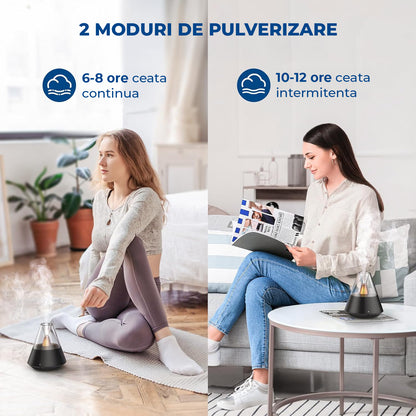 Difuzor de Ulei Esential Elindor® Aromaterapie, Umidificator de Aer, Aparat cu Rezervor 150ml, Capac Fumuriu, Oprire Automata, Ultrasonic, Lumina Ambientala Tip Lumanare, 2 Moduri Functionare, 25 dB, Aria de Acoperire 20 m², Negru