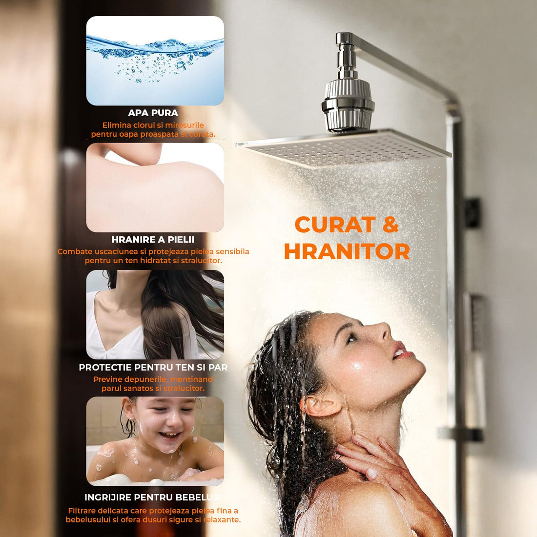 Filtru de Purificare Apa Argintiu Elindor® pentru Para de Dus Aparat de Filtrat cu 34 Stagii de Filtrare, Infuzie de Minerale si Vitamina C, Elimina Clorul, Metalele Grele, Impuritatile si Mirosurile Neplacute, Anticalcar, Purificator Apa de Baie