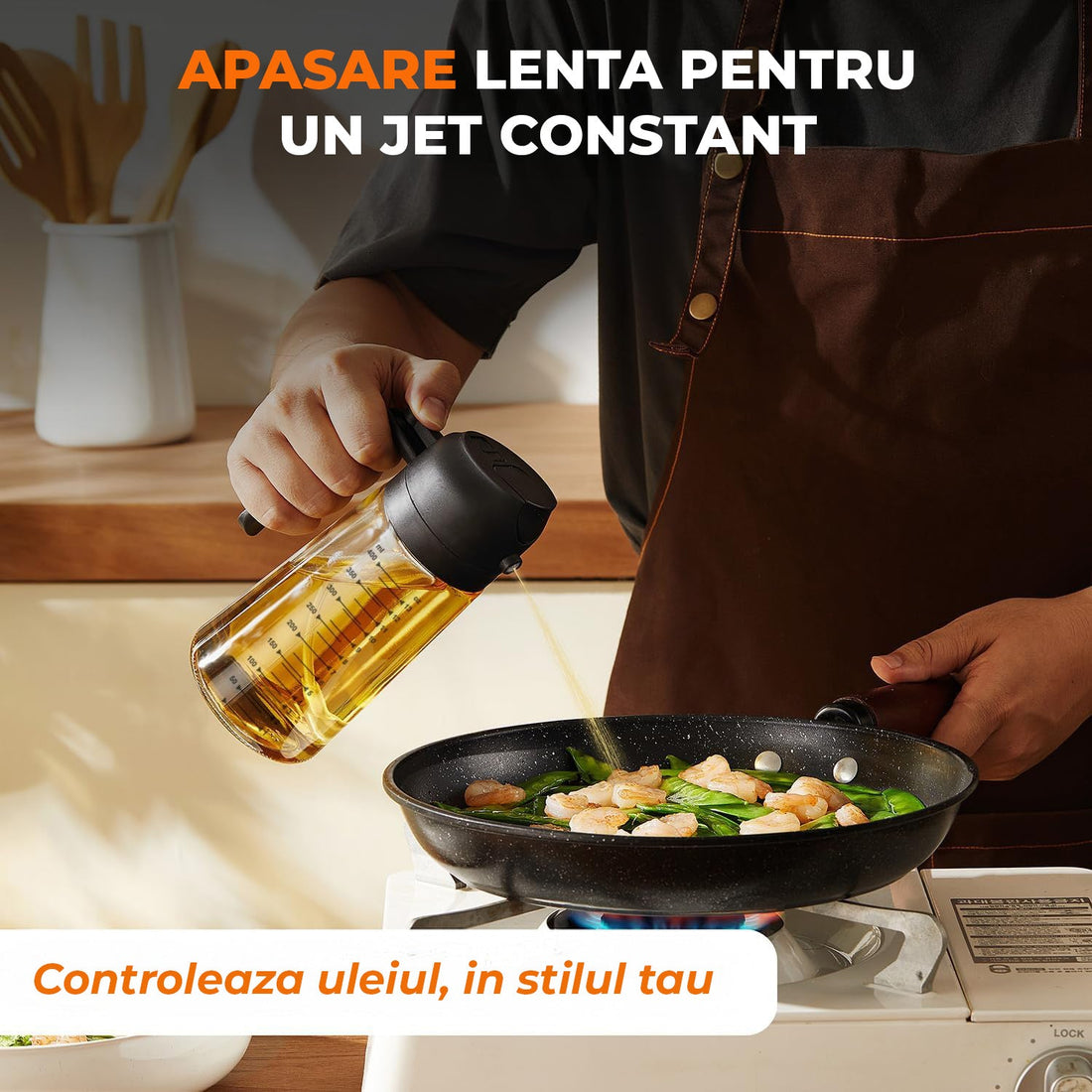 Pulverizator Ulei 2 în 1 Elindor®, Oliviera 470ml, Sticla Dozatoare Multifunctionala, Control Precis, pentru Gatit, Friteuza cu Aer, Salate  Material Sticla si PVC, Design Dual, Negru