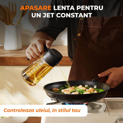 Pulverizator Ulei 2 în 1 Elindor®, Oliviera 470ml, Sticla Dozatoare Multifunctionala, Control Precis, pentru Gatit, Friteuza cu Aer, Salate  Material Sticla si PVC, Design Dual, Negru