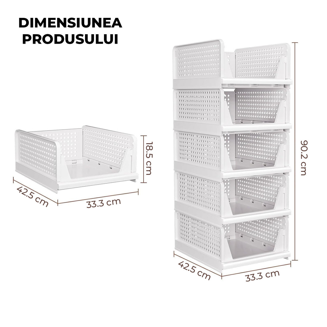 Set 5 Cutii Depozitare Elindor® Pliabile, Organizator pentru Dormitor Studentesc, Organizatoare pentru Dulap, Cutie Organizare, Cos Multifunctional, Separator Haine, Paturi, Jucarii, Potrivit pentru Bucatarie, Baie, Birou, 42.5x33.5x18.5 cm, Alb