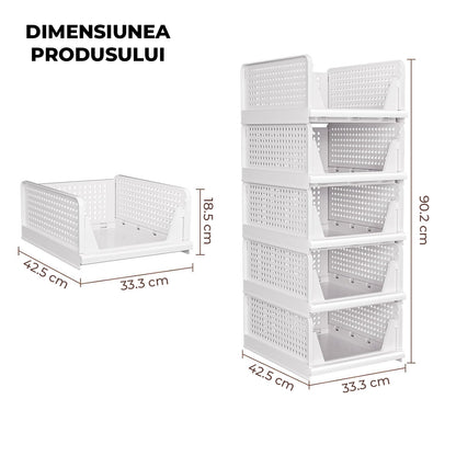 Set 5 Cutii Depozitare Elindor® Pliabile, Organizator pentru Dormitor Studentesc, Organizatoare pentru Dulap, Cutie Organizare, Cos Multifunctional, Separator Haine, Paturi, Jucarii, Potrivit pentru Bucatarie, Baie, Birou, 42.5x33.5x18.5 cm, Alb