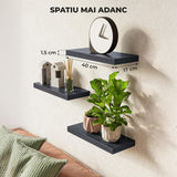 Set 3 Rafturi Elindor® Negre, Raft Suspendat de Depozitare, Mobila Bucatarie, Dormitor, Baie sau Birou, Etajera Practica cu Design Aerisit, Usor de Asamblat, Perfecta pentru Organizare Carti, Vesela, Condimente, Polita Produse Diverse, 40 x 17 x 1.5 cm